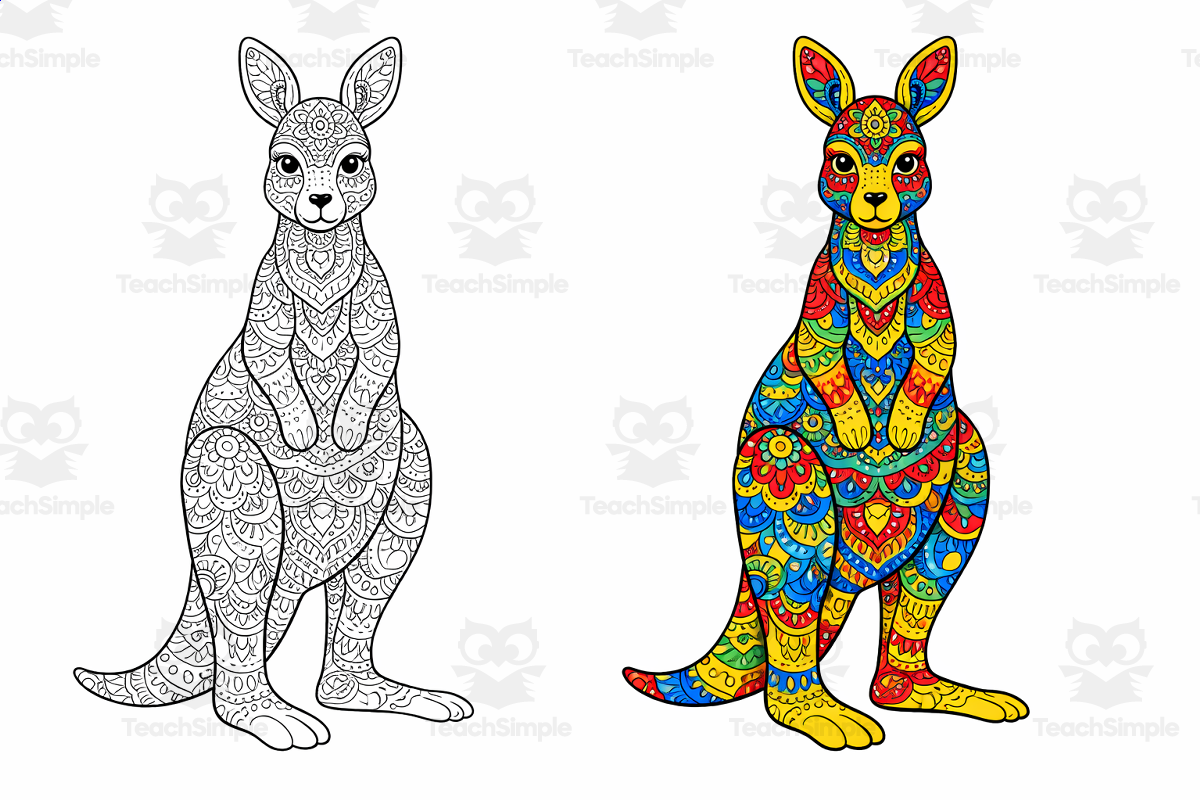 An educational teaching resource from Classsimple entitled kangaroo Mandala Coloring Page Worksheet activity downloadable at Teach Simple.