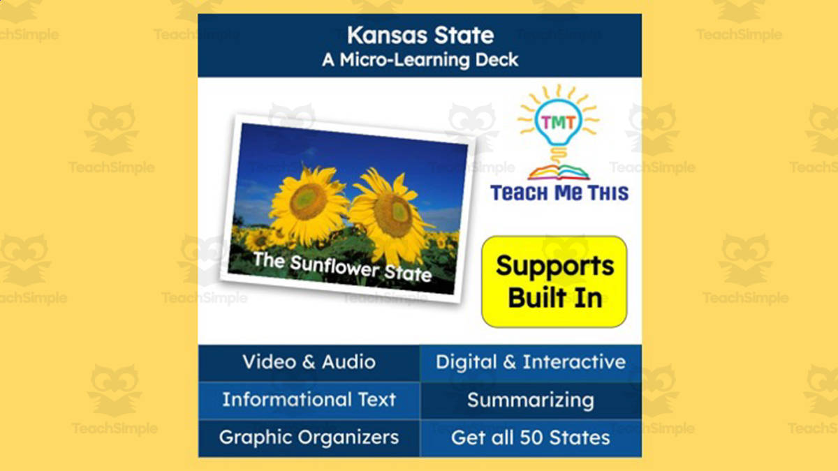An educational teaching resource from Teach Me This entitled Kansas: A Micro-Learning Deck | Digital Geography Lesson downloadable at Teach Simple.