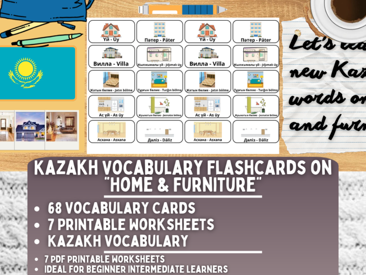 Kazakh Picture Vocabulary Flashcards - Home & Furniture preview