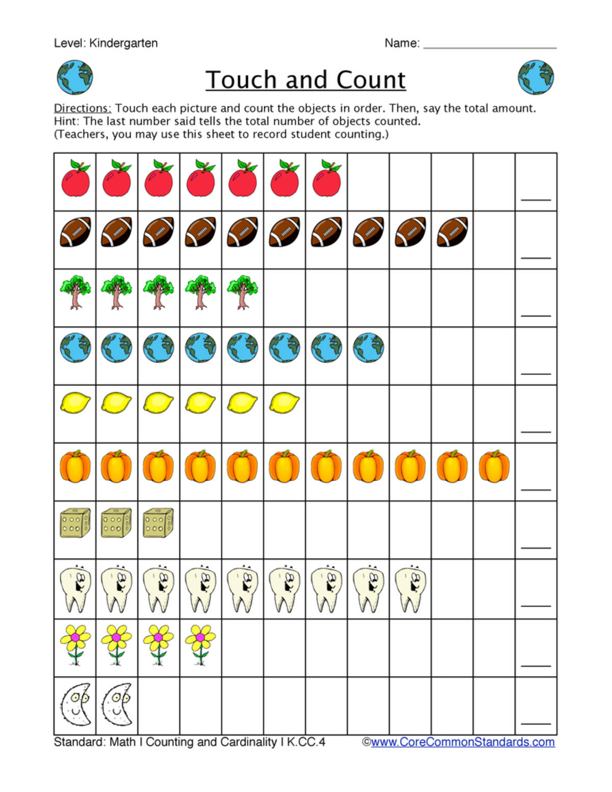 An educational teaching resource from Have Fun Teaching entitled K.CC.4 Common Core Worksheet downloadable at Teach Simple.