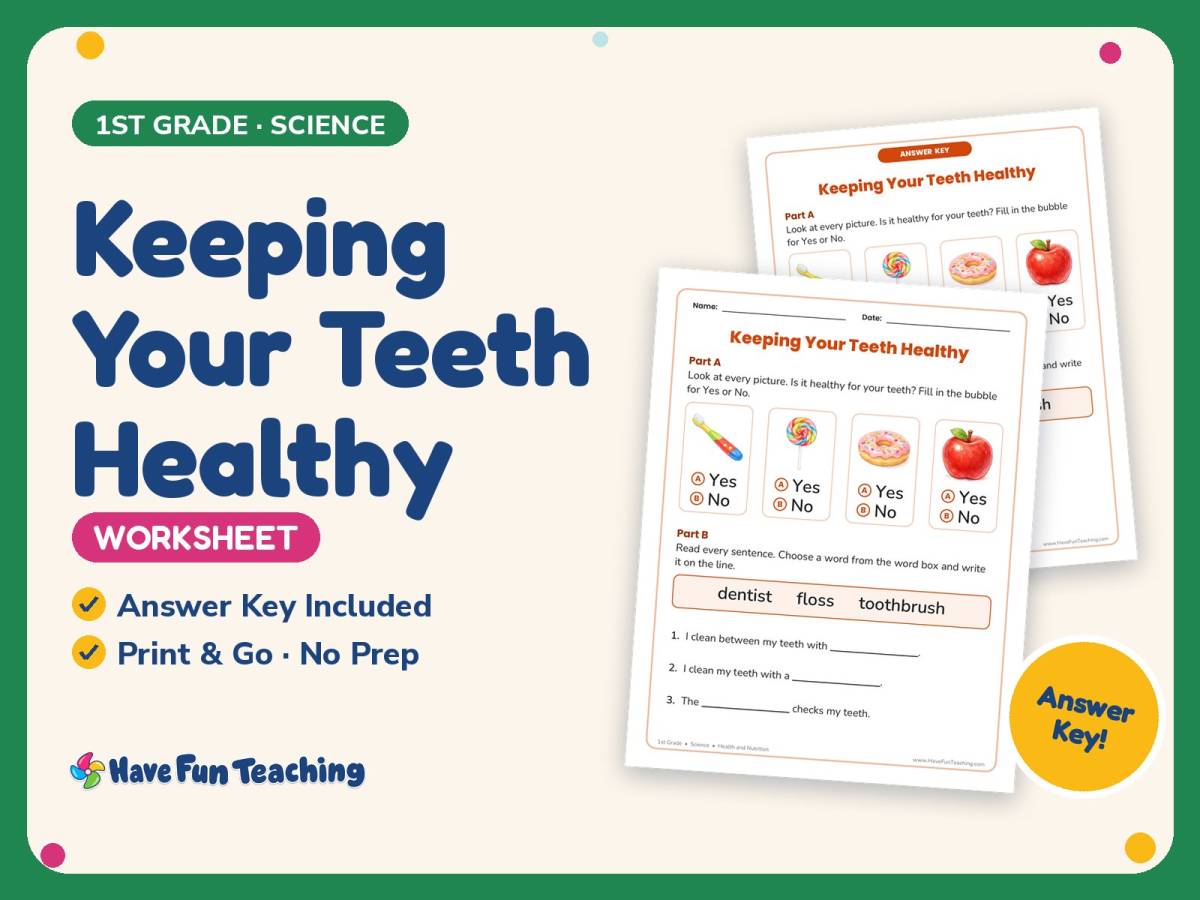 Keeping Your Teeth Healthy Worksheet – 1st Grade Health and Nutrition preview