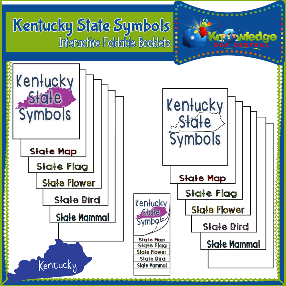 An educational teaching resource from Knowledge Box Central entitled Kentucky State Symbols Interactive Foldable Booklets - EBOOK downloadable at Teach Simple.