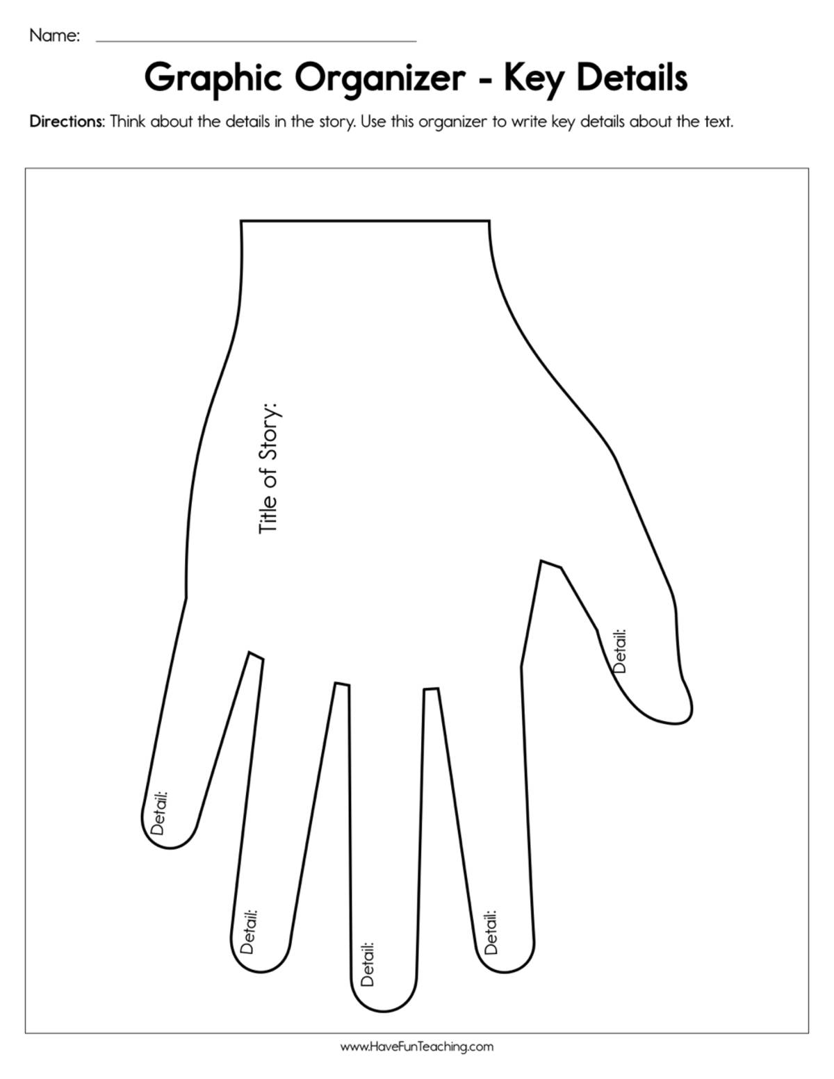 An educational teaching resource from Have Fun Teaching entitled Key Details Graphic Organizer Worksheet downloadable at Teach Simple.