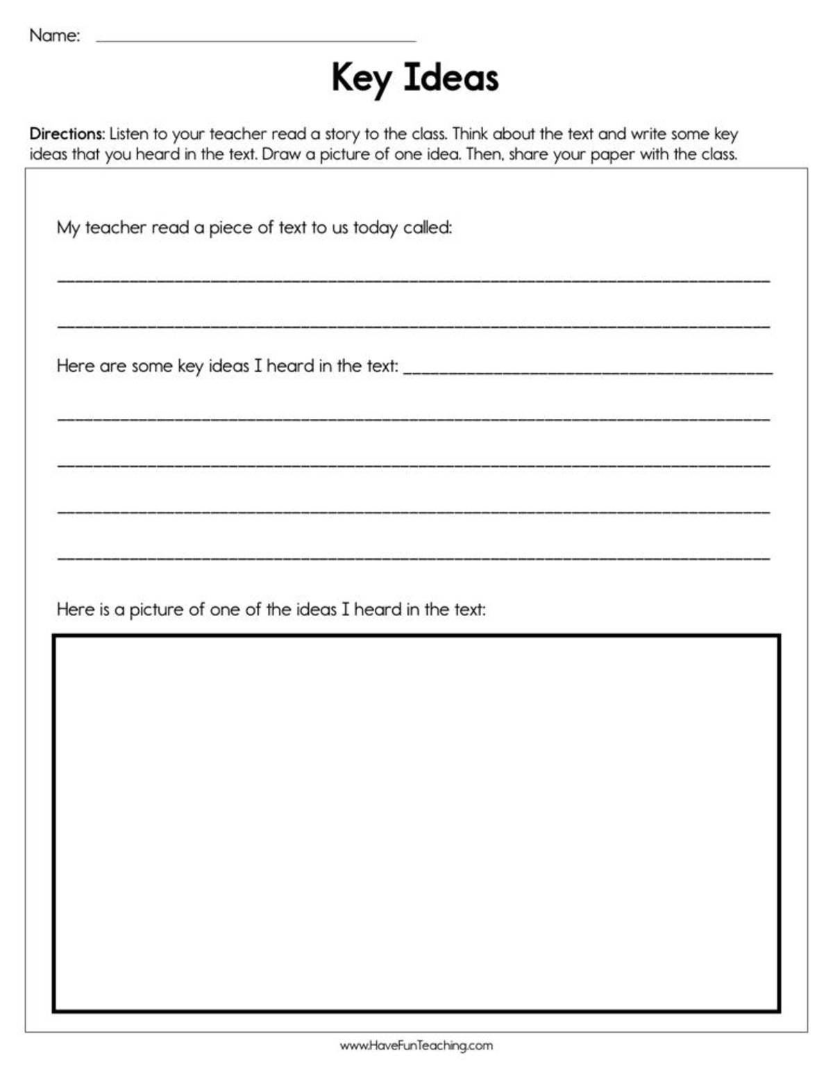 An educational teaching resource from Have Fun Teaching entitled Key Ideas Worksheet downloadable at Teach Simple.