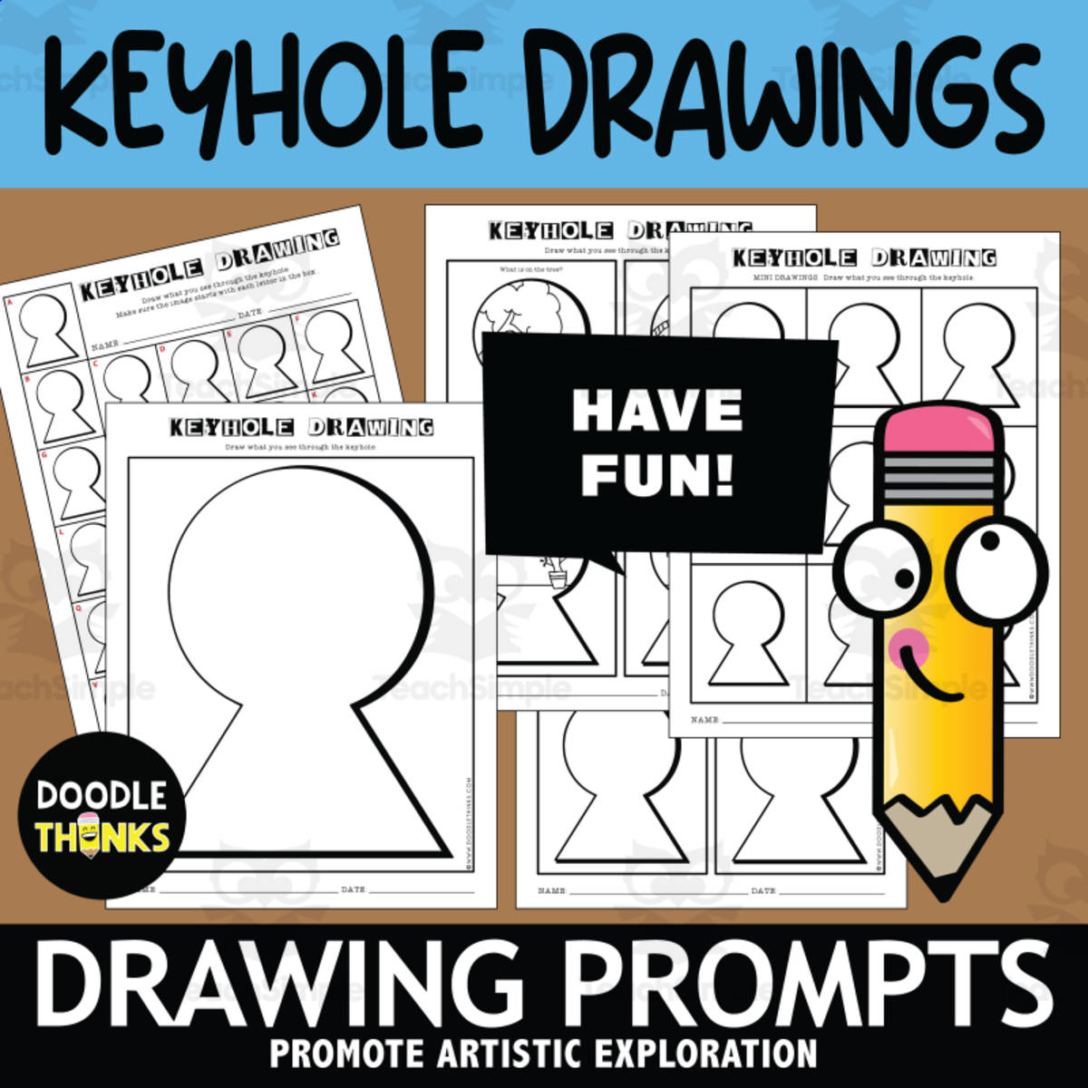 An educational teaching resource from Doodle Thinks entitled Keyhole Art Drawing Prompts | Encourage Creative Thinking Skills downloadable at Teach Simple.