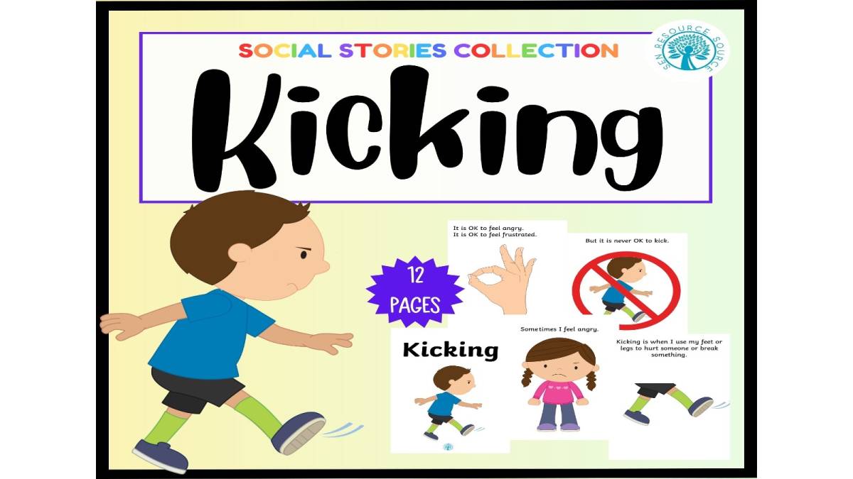 An educational teaching resource from SEN Resource Source entitled Kicking Social Story downloadable at Teach Simple.