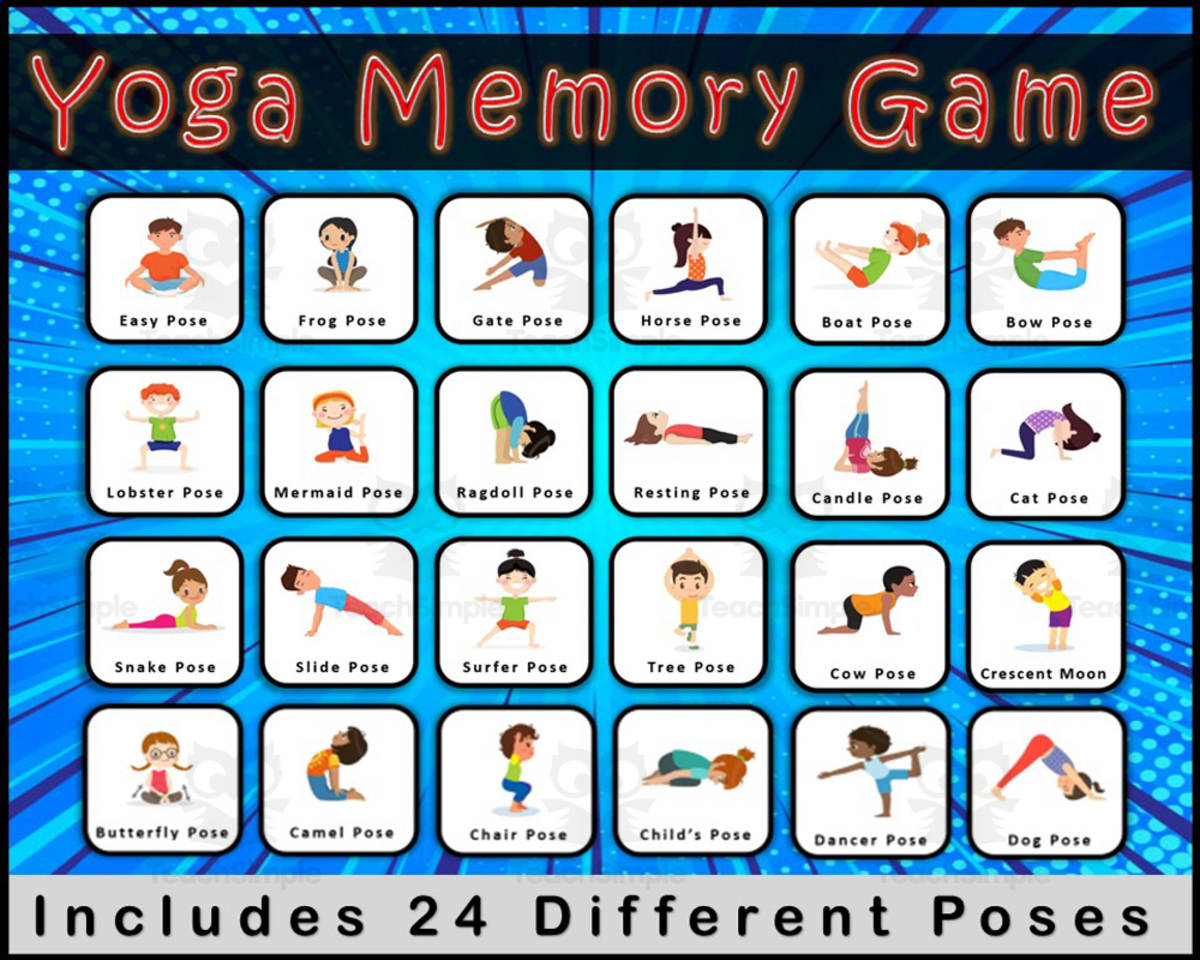 An educational teaching resource from Kids Adventure Yoga entitled Kids Yoga Memory Game with 24 Different Poses downloadable at Teach Simple.