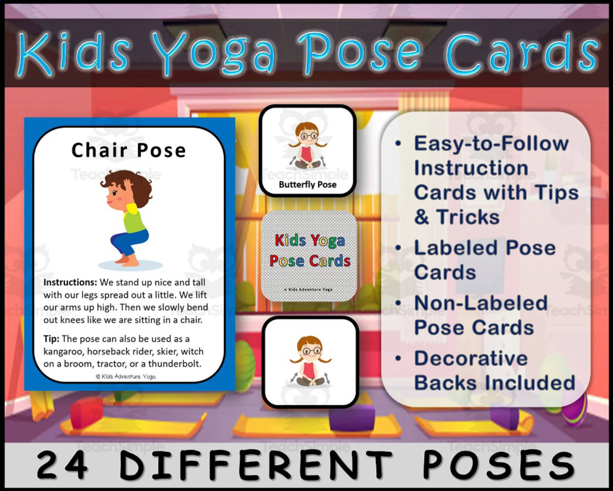 An educational teaching resource from Kids Adventure Yoga entitled Kids Yoga Pose Cards downloadable at Teach Simple.
