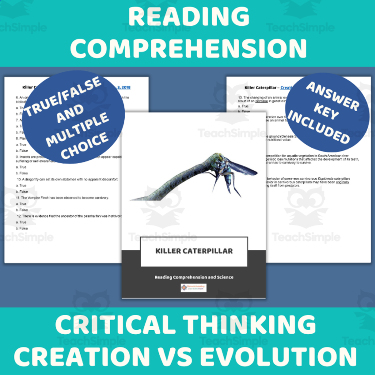An educational teaching resource from Homeschooling Dietitian Mom entitled "Killer Caterpillar" Reading Comprehension downloadable at Teach Simple.