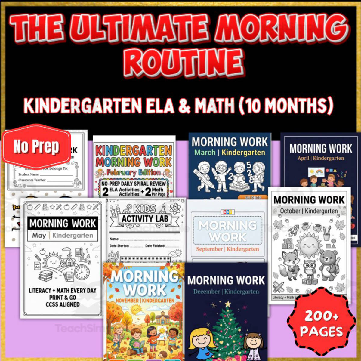 An educational teaching resource from Kids Activity Lab entitled Kindergarten Morning Work Bundle | Daily ELA and Math Review downloadable at Teach Simple.