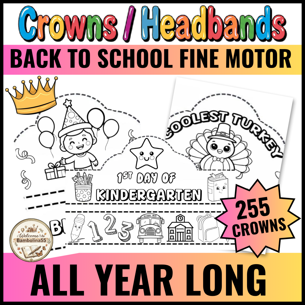 An educational teaching resource from Bambolina55 entitled Kindergarten - Preschool Crowns - Headbands - Hats for All Year Long downloadable at Teach Simple.