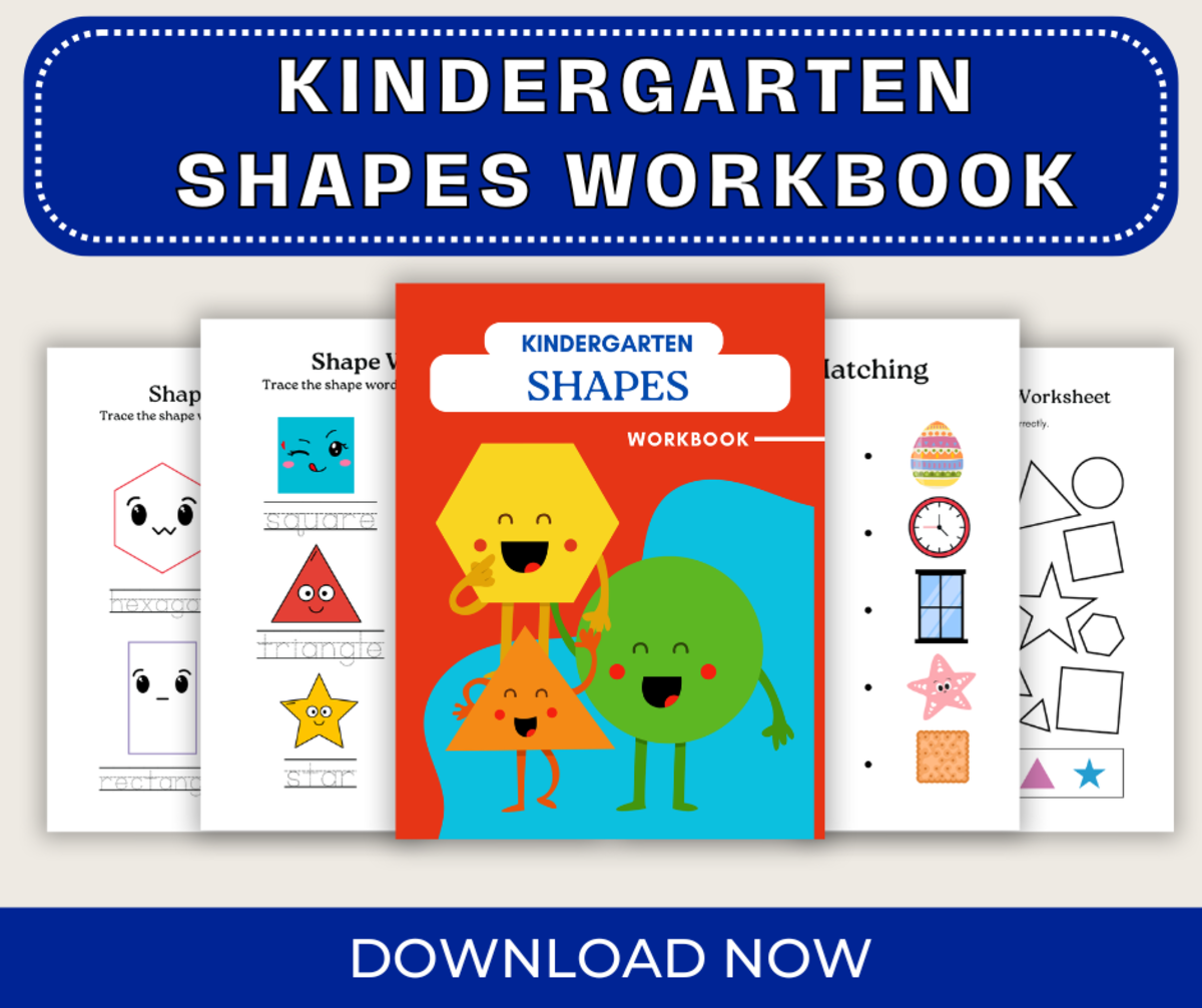 An educational teaching resource from Kindergarten Friends entitled Kindergarten Shapes Workbook downloadable at Teach Simple.
