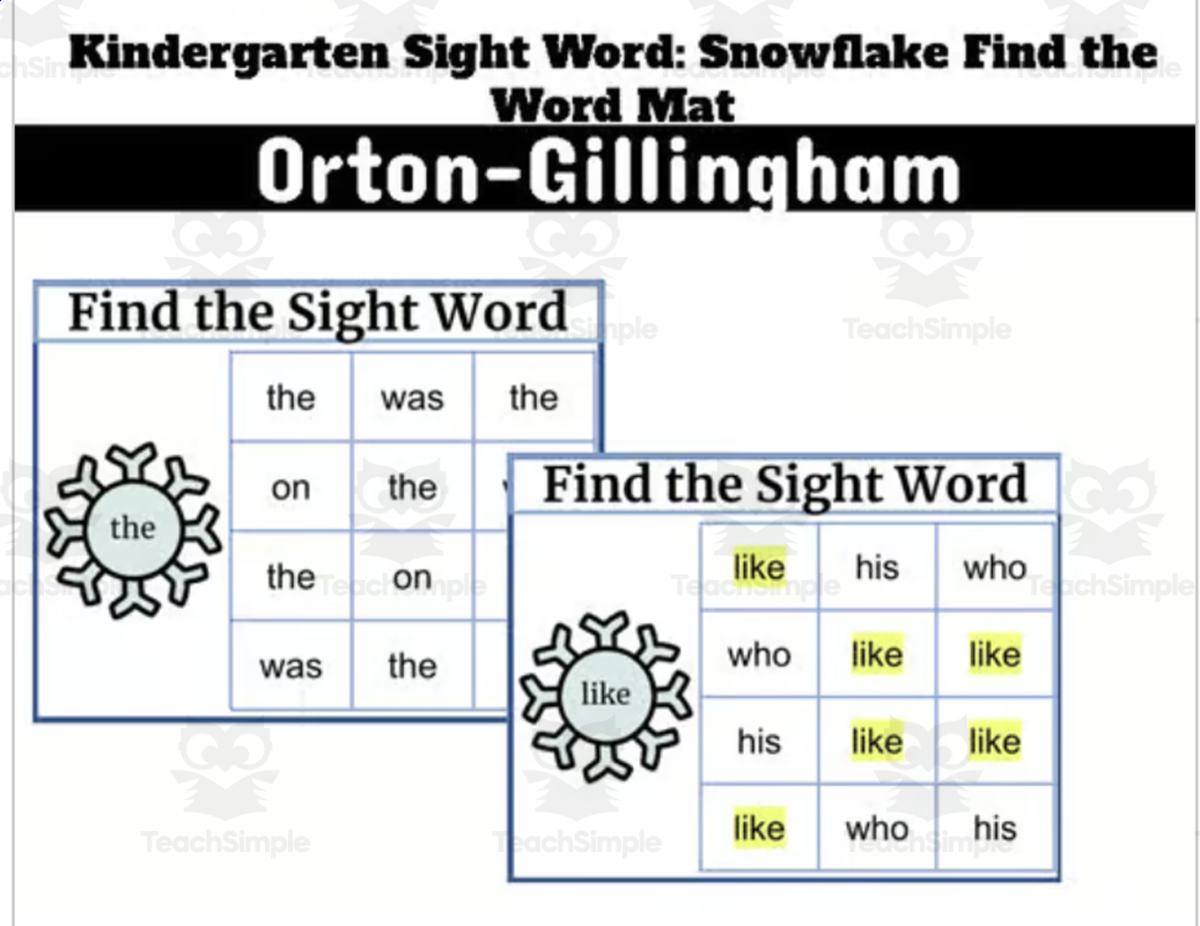 An educational teaching resource from A Day In Elementary entitled Kindergarten Sight Words: Find The Word Snowflake Theme downloadable at Teach Simple.