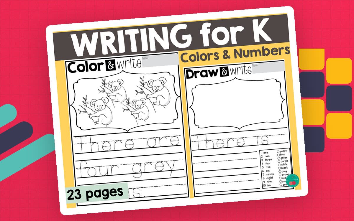 An educational teaching resource from Cherry Workshop entitled Kindergarten Writing Center - Numbers and Colors Beginners Writing downloadable at Teach Simple.