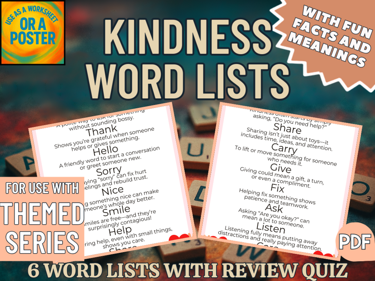 An educational teaching resource from Cored Education entitled Kindness Word List Posters – 8 Target Words downloadable at Teach Simple.