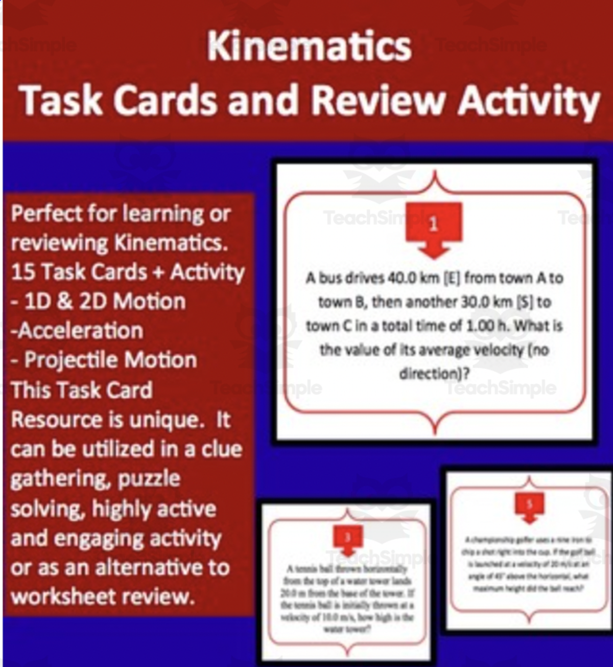 An educational teaching resource from Teach With Fergy entitled Kinematics - Task Cards Activity downloadable at Teach Simple.