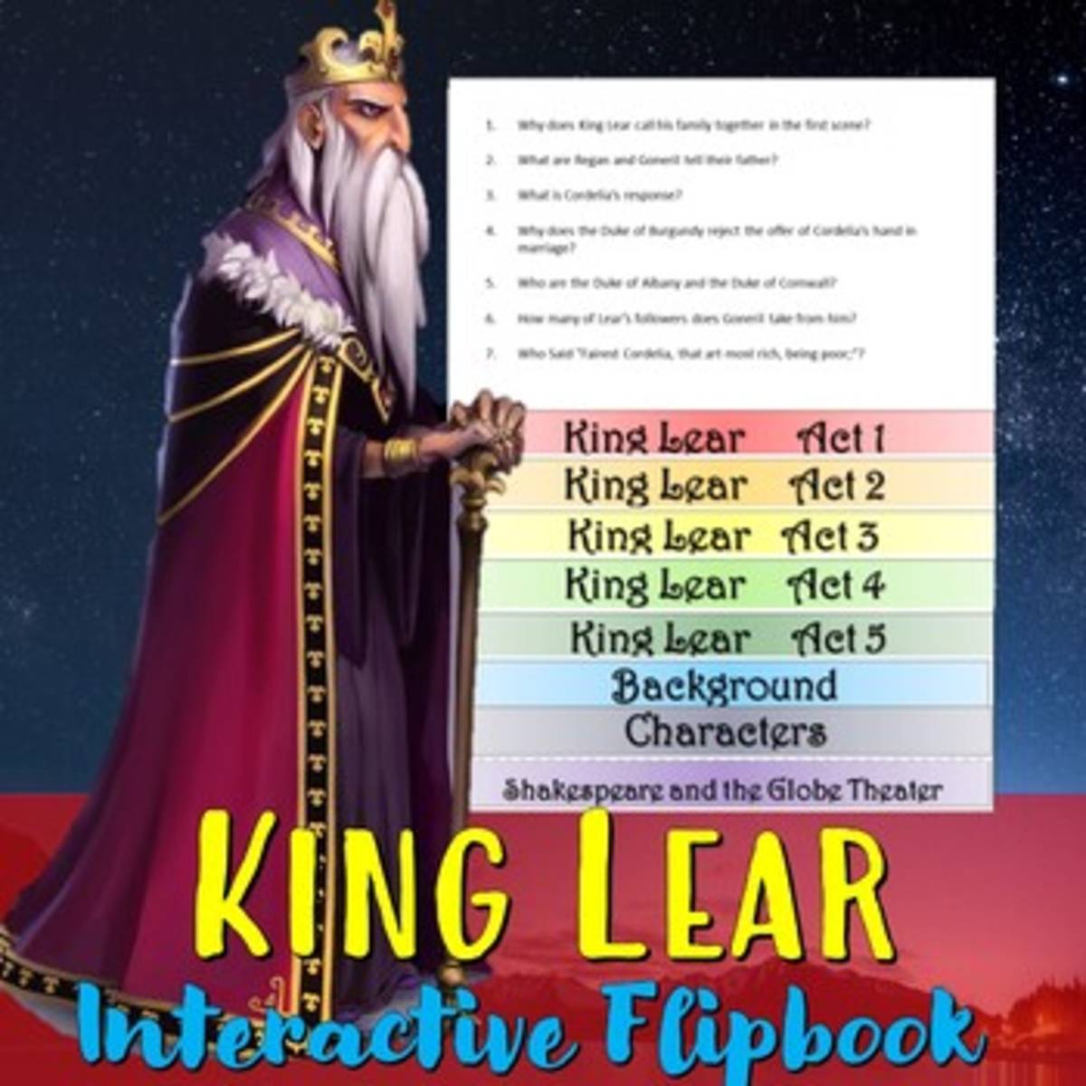 An educational teaching resource from Educate and Create entitled King Lear Interactive Flipbook downloadable at Teach Simple.
