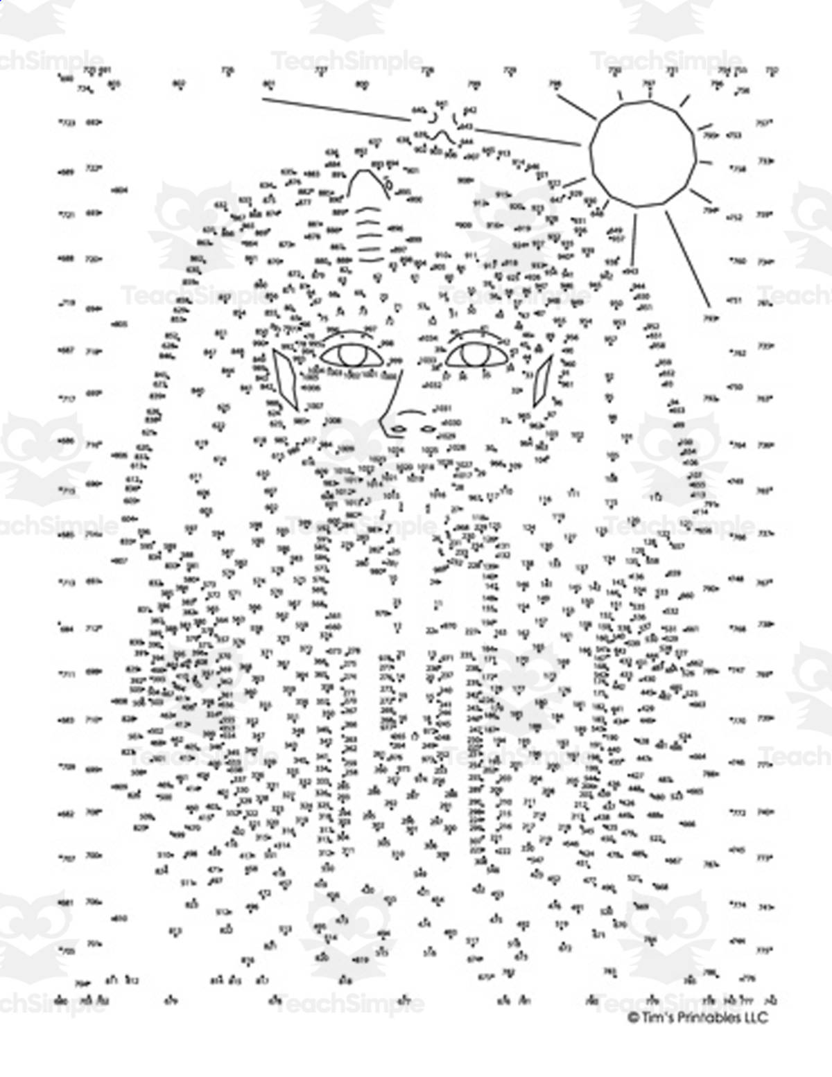 An educational teaching resource from Tim's Printables entitled King Tut Extreme Difficulty Dot-to-Dot / Connect the Dots Puzzle downloadable at Teach Simple.