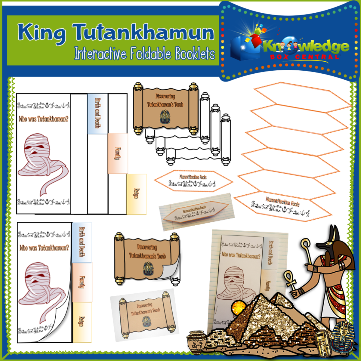 An educational teaching resource from Knowledge Box Central entitled King Tutankhamun Interactive Foldable Booklets – EBOOK downloadable at Teach Simple.