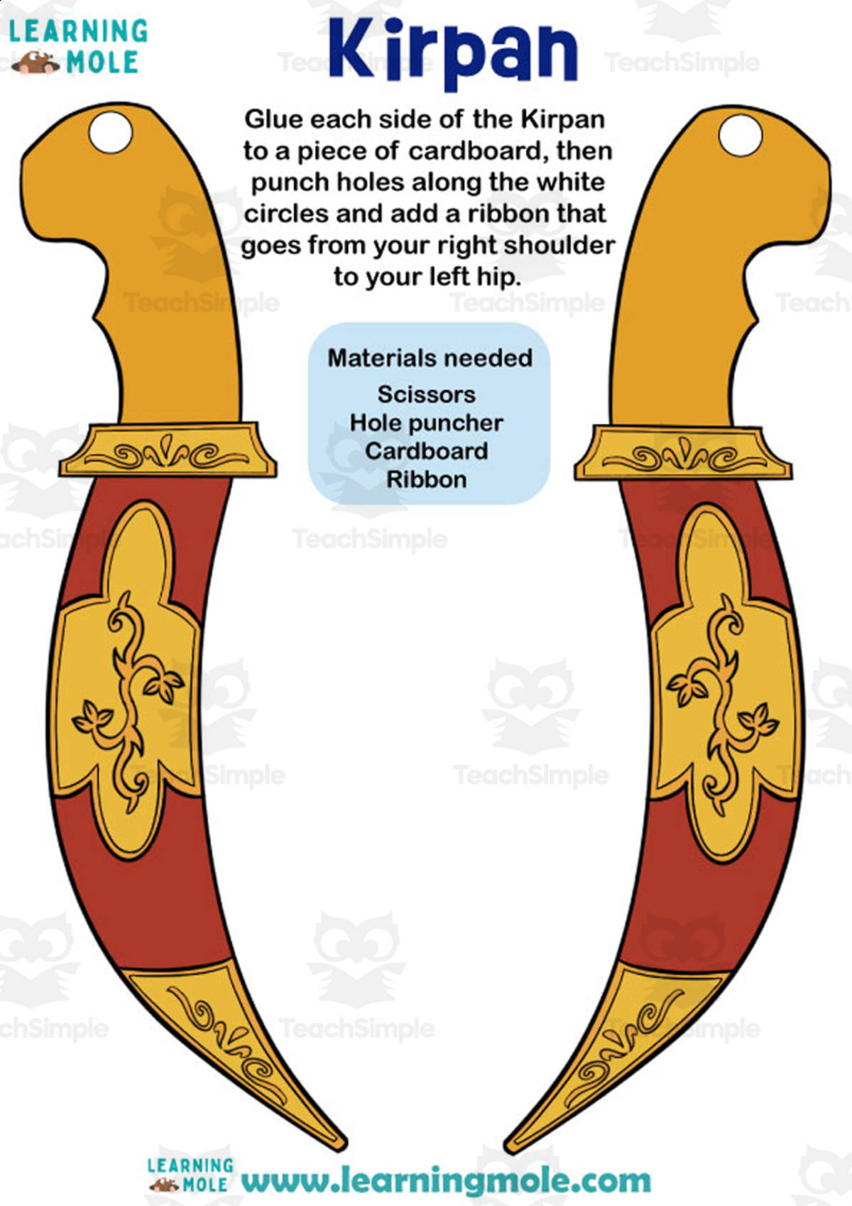 An educational teaching resource from Educational Voice entitled Kirpan Sikh Activity downloadable at Teach Simple.