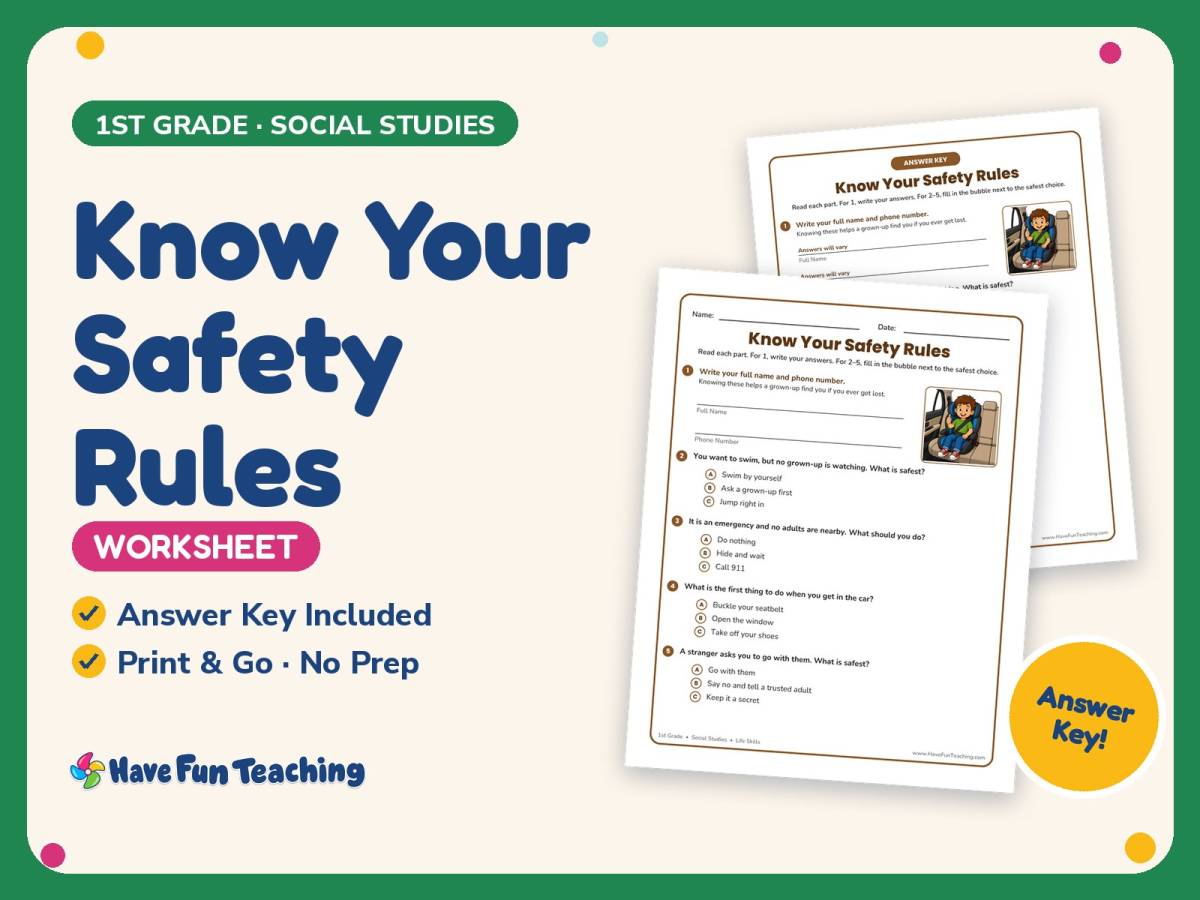 Know Your Safety Rules Worksheet – 1st Grade Following Directions preview