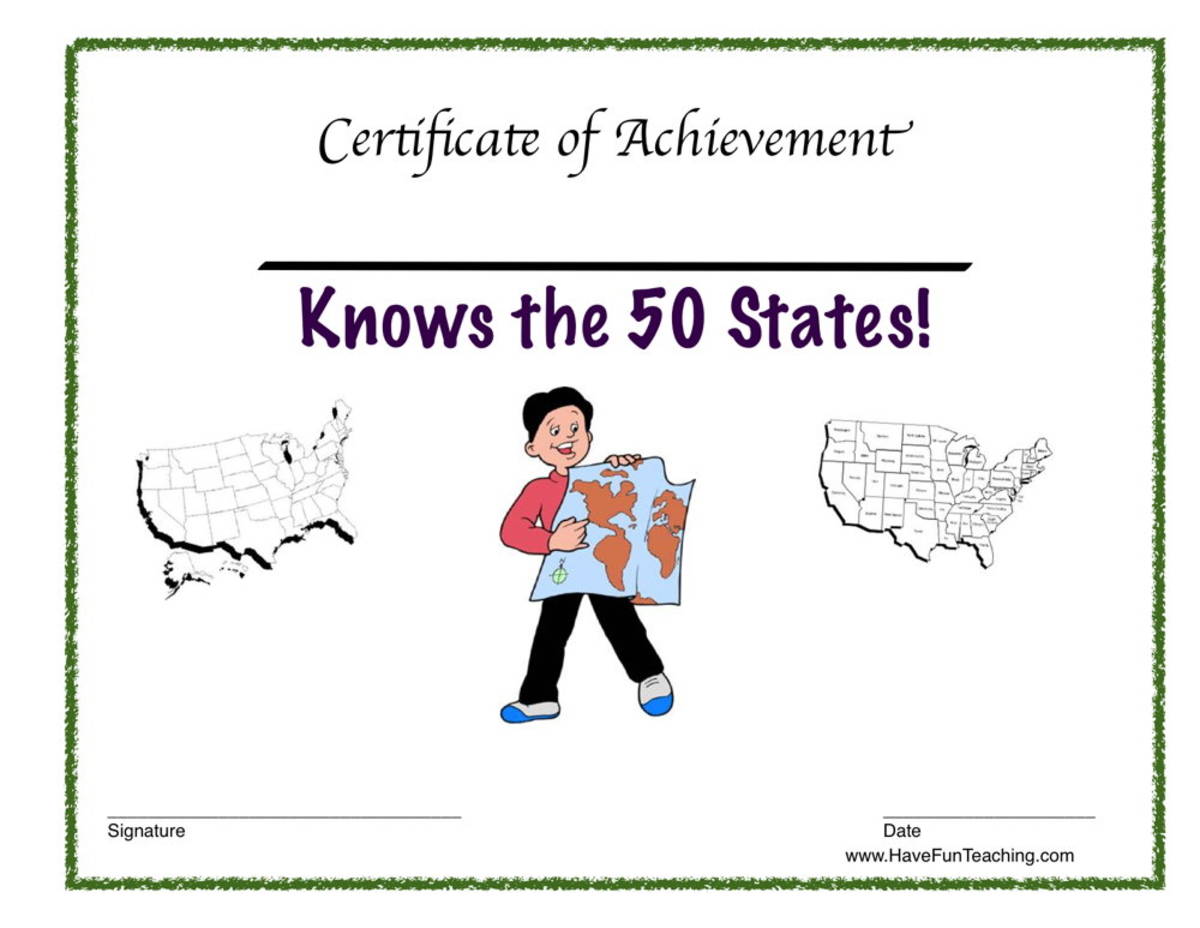An educational teaching resource from Have Fun Teaching entitled Knows the 50 States Reward Certificate for Boys downloadable at Teach Simple.