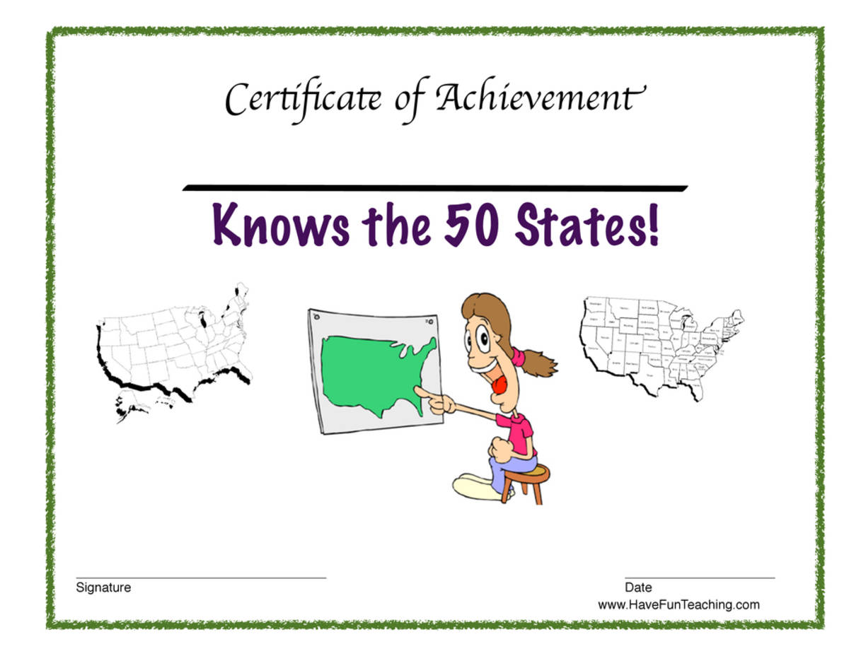 An educational teaching resource from Have Fun Teaching entitled Knows the 50 States Reward Certificate for Girls downloadable at Teach Simple.