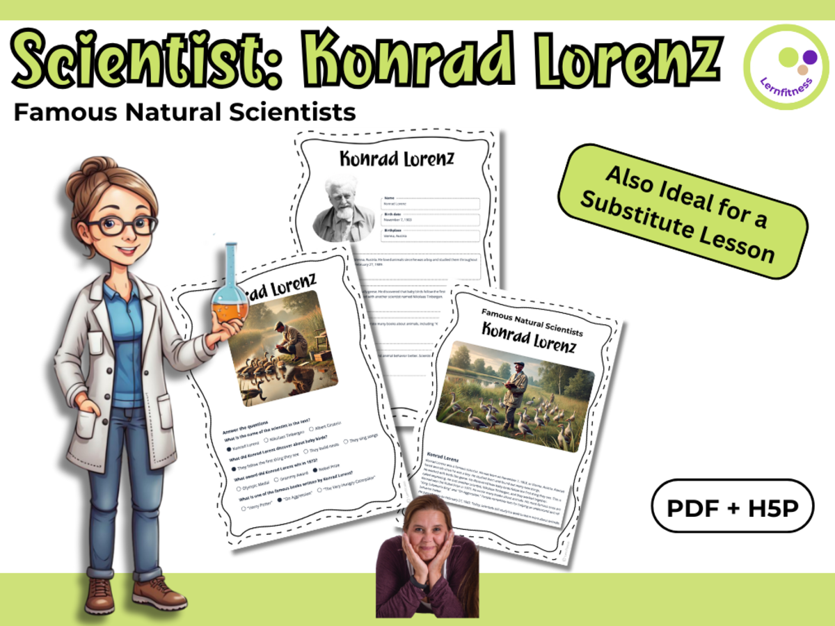 An educational teaching resource from Lernfitness entitled Konrad Lorenz – Fact Sheet, Quiz & Interactive PDF incl. H5P downloadable at Teach Simple.