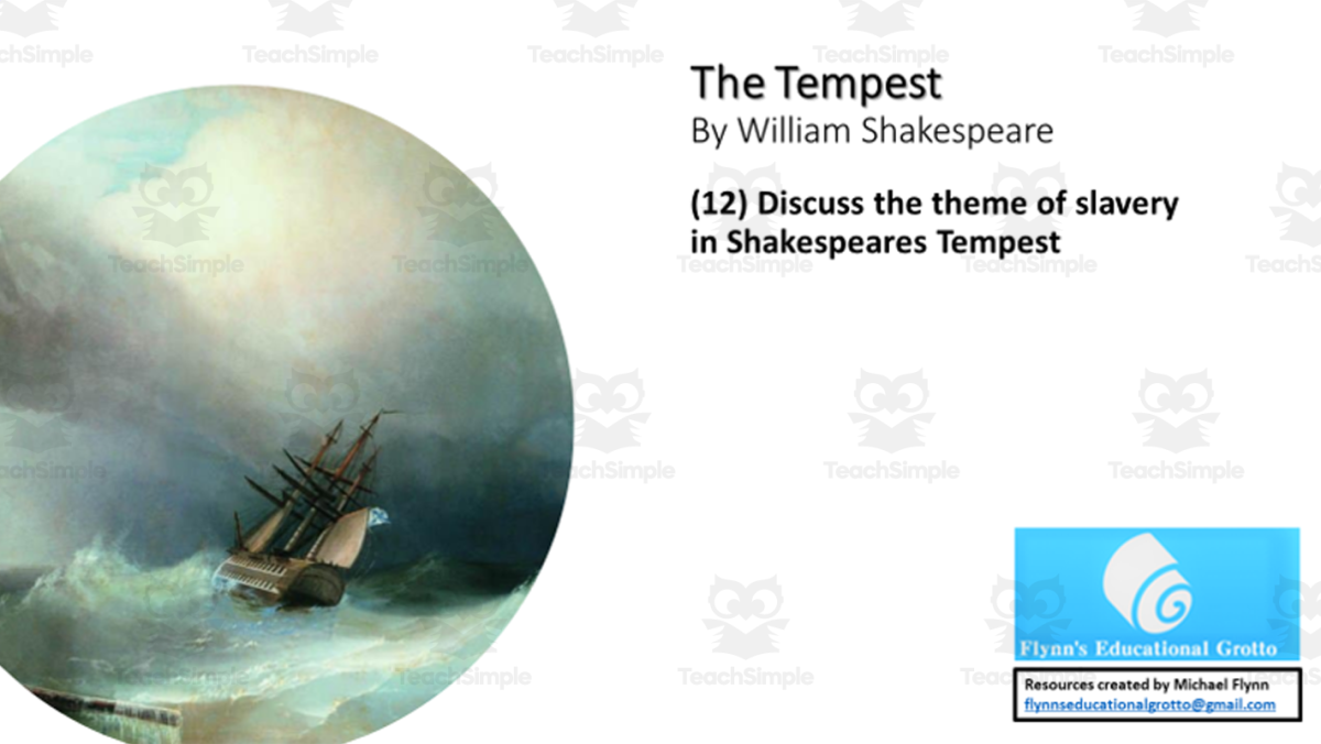 An educational teaching resource from Flynn's Educational entitled KS4 Literature: (12) ‘The Tempest’ – Guided Essay Writing ii downloadable at Teach Simple.