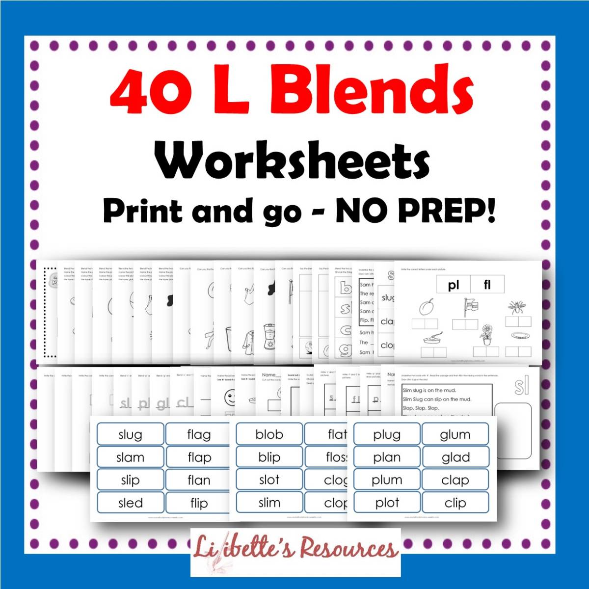 An educational teaching resource from Lilibette's Resources entitled L blends Worksheets downloadable at Teach Simple.