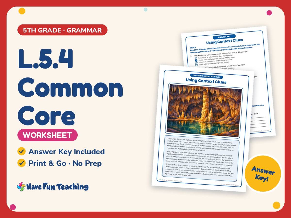 L.5.4 Common Core Worksheet – 5th Grade Context Clues Practice preview