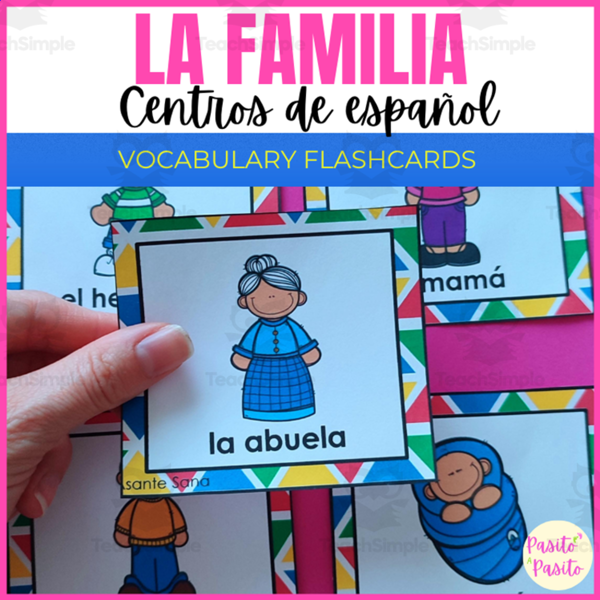 An educational teaching resource from Pasito a pasito entitled La Familia - Family in Spanish Vocabulary and Games downloadable at Teach Simple.