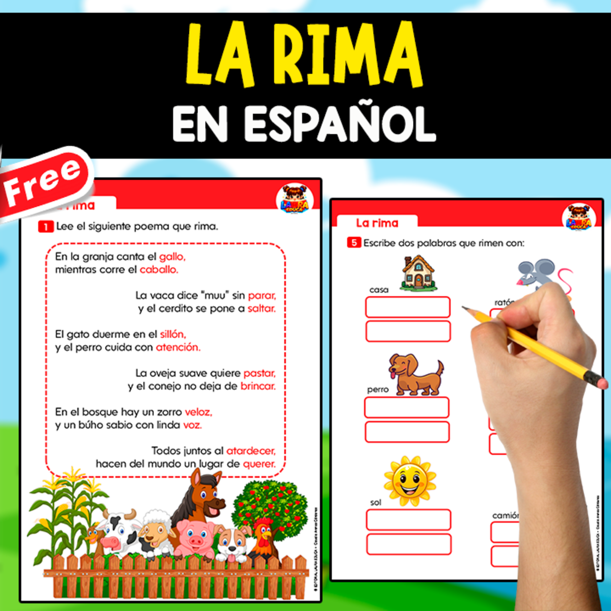 An educational teaching resource from EDITORIAL LAURA EDUCA entitled LA RIMA EN ESPAÑOL | 13 Worksheets downloadable at Teach Simple.