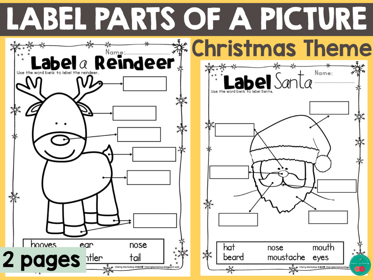 An educational teaching resource from Cherry Workshop entitled Label the Reindeer & Santa downloadable at Teach Simple.