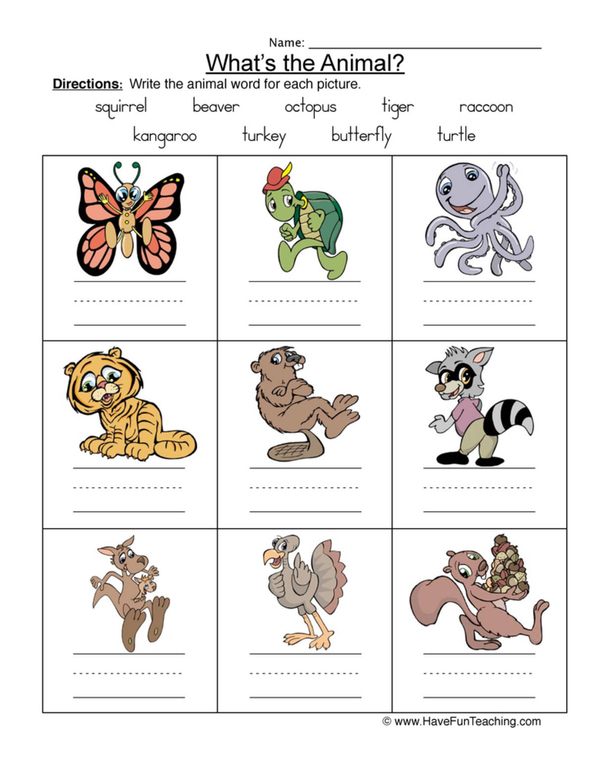 An educational teaching resource from Have Fun Teaching entitled Labeling Animal Names Worksheet downloadable at Teach Simple.