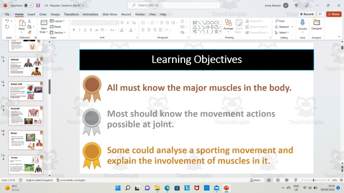 An educational teaching resource from The PE Tutor entitled Labelling Major Muscles of the Body - Grade 9-10 downloadable at Teach Simple.