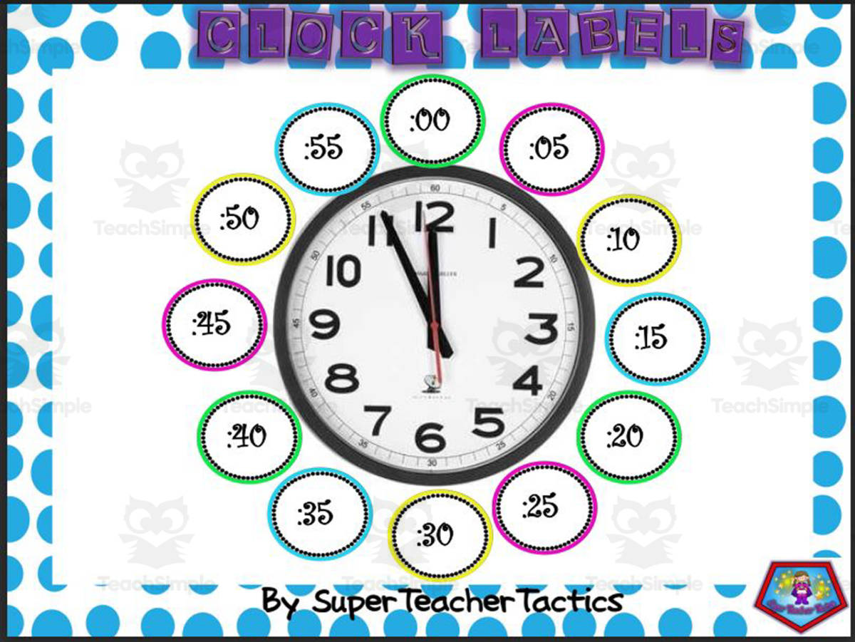 An educational teaching resource from Super Teacher Tactics entitled Labels: Clock downloadable at Teach Simple.