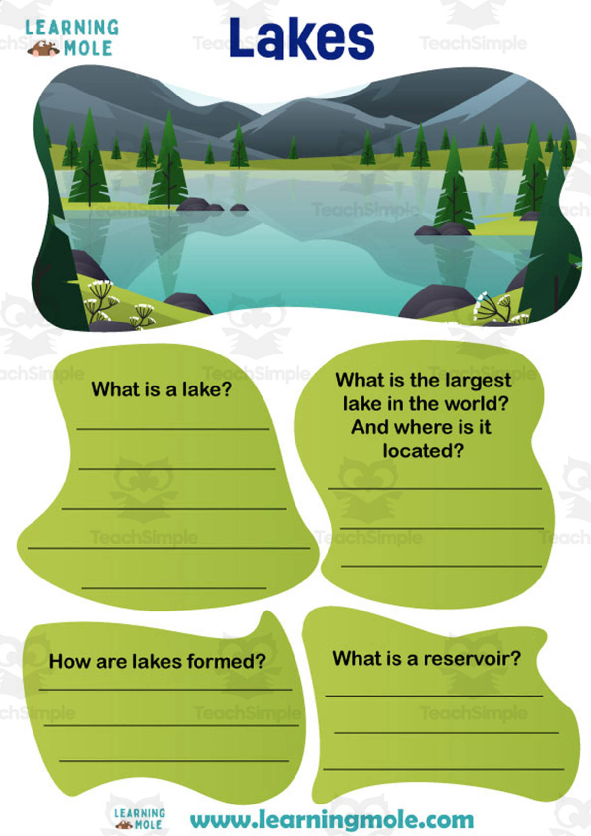 An educational teaching resource from Educational Voice entitled Lakes Fact File Activity downloadable at Teach Simple.