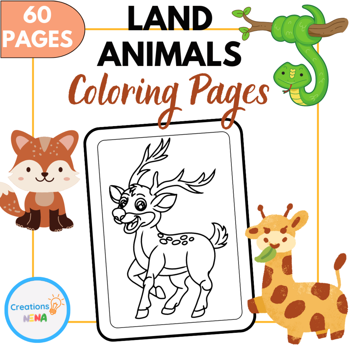 An educational teaching resource from Nena Creations entitled Land Animals Coloring Pages, Fun Activities for Kids. downloadable at Teach Simple.
