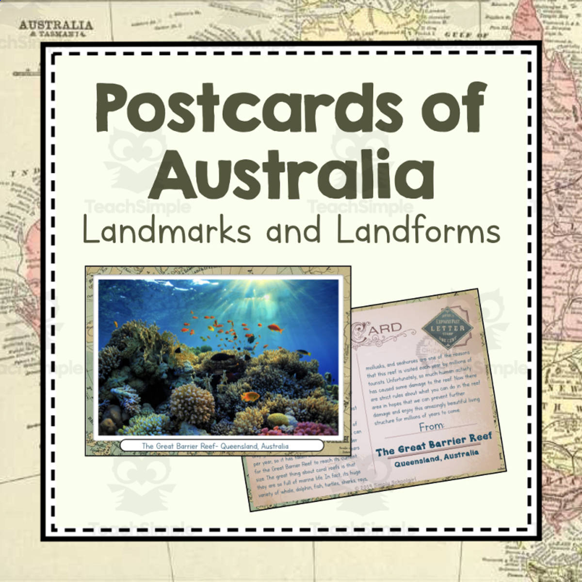 An educational teaching resource from Simply Schoolgirl entitled Landmarks and Landforms of Australia | Continent Australia Unit Study | Geography Bundle downloadable at Teach Simple.
