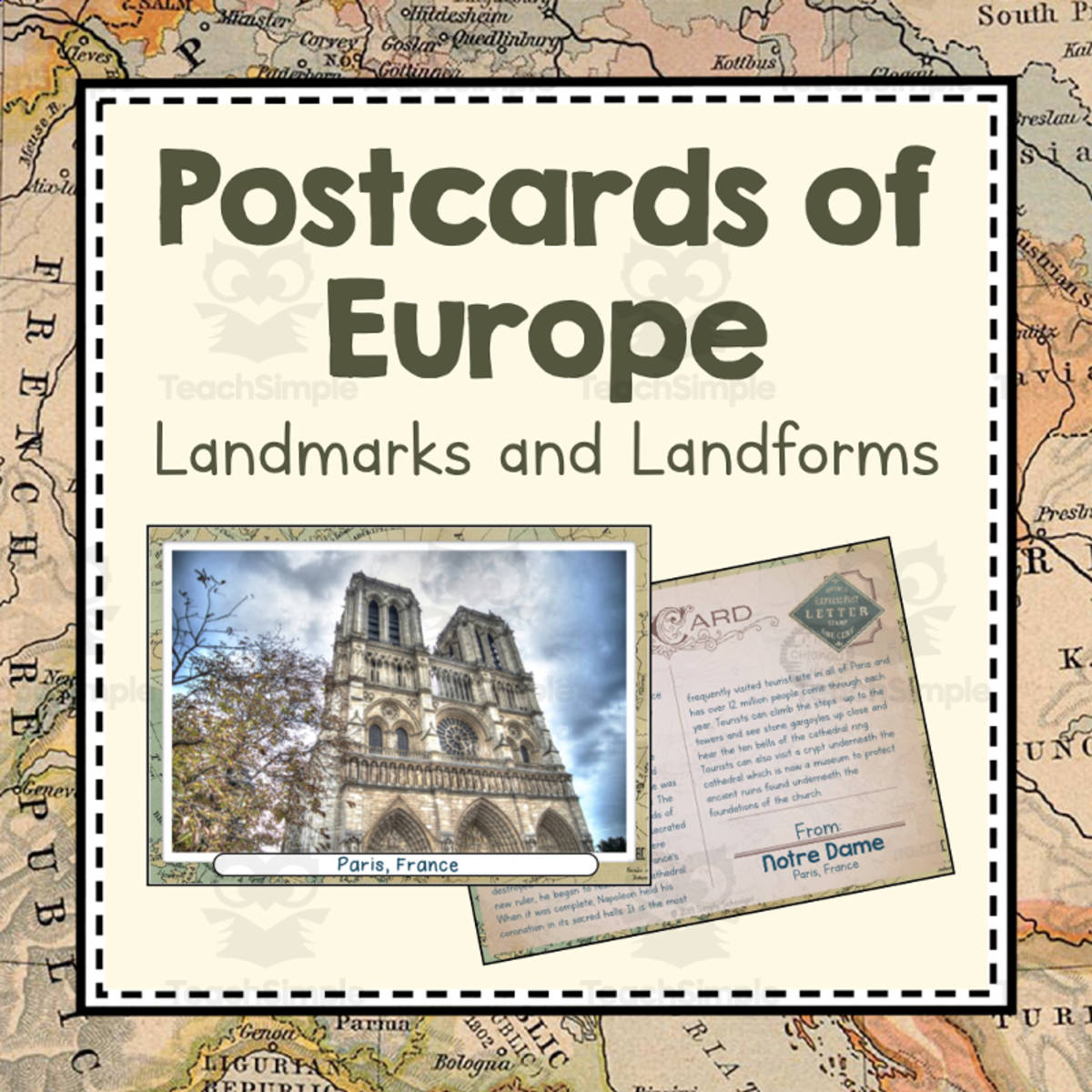 An educational teaching resource from Simply Schoolgirl entitled Landmarks and Landforms of Europe | Continent of Europe Unit Study | Geography Bundle downloadable at Teach Simple.