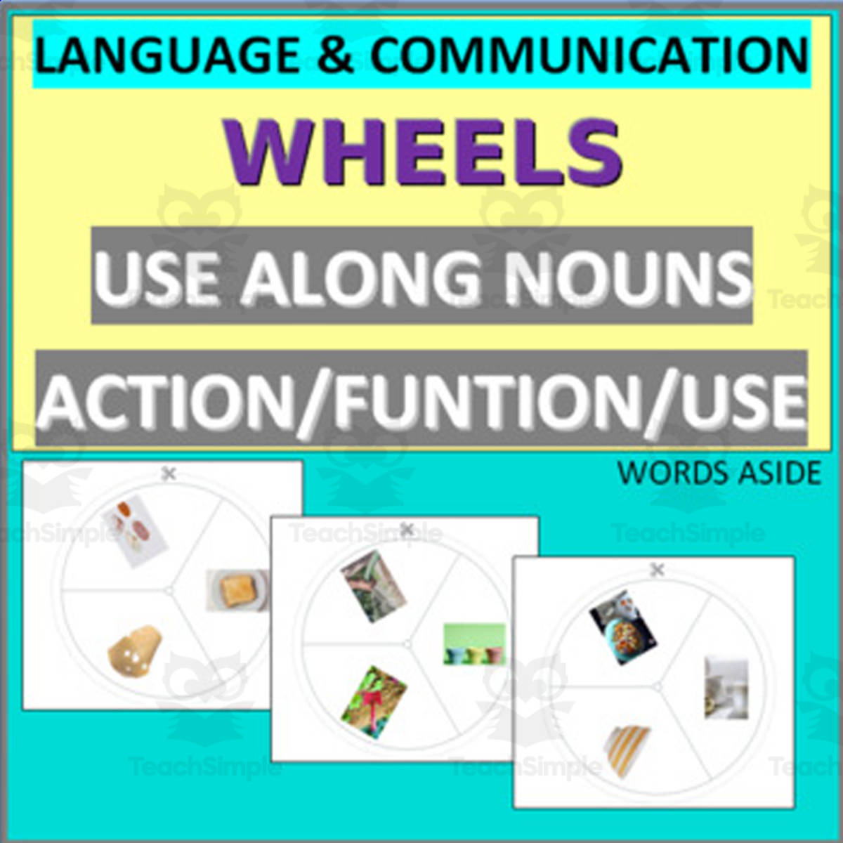 An educational teaching resource from WORDS ASIDE entitled Language and Communication Wheels: Get Together Nouns downloadable at Teach Simple.