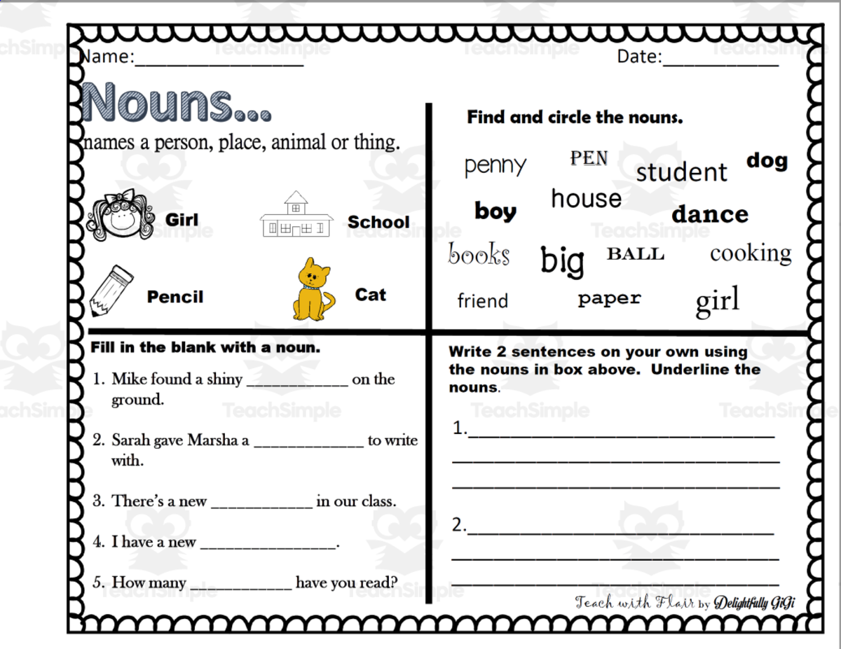 An educational teaching resource from FlairSquare Educational Resources entitled Language Arts: Nouns downloadable at Teach Simple.