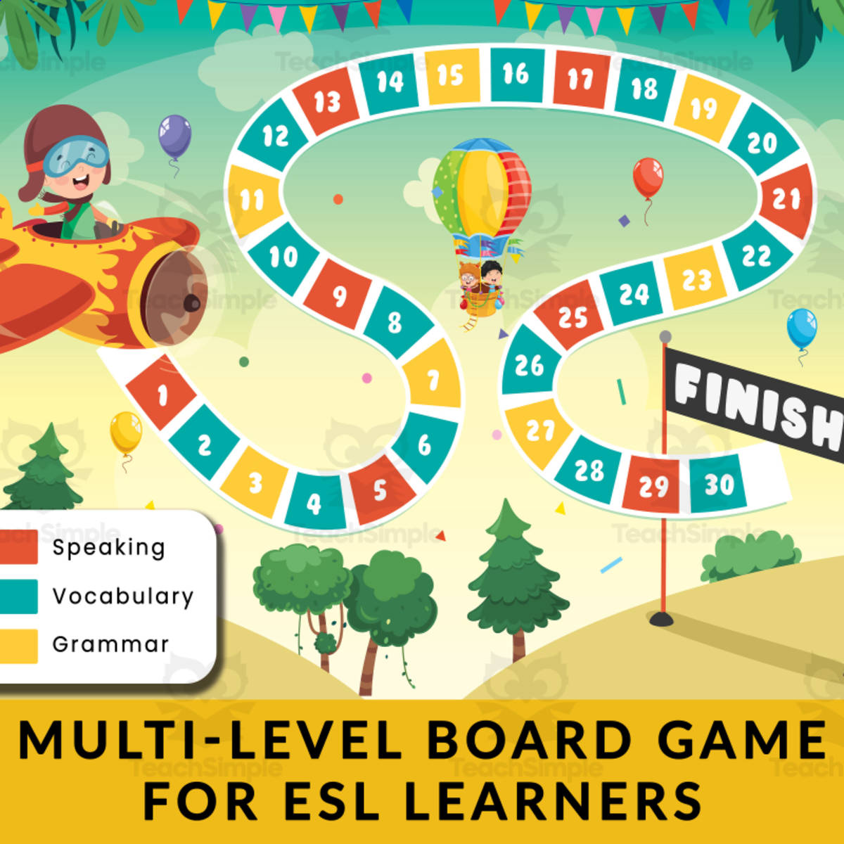 An educational teaching resource from The Laughing Linguist entitled Language Quest – ESL Board Game for the Classroom downloadable at Teach Simple.