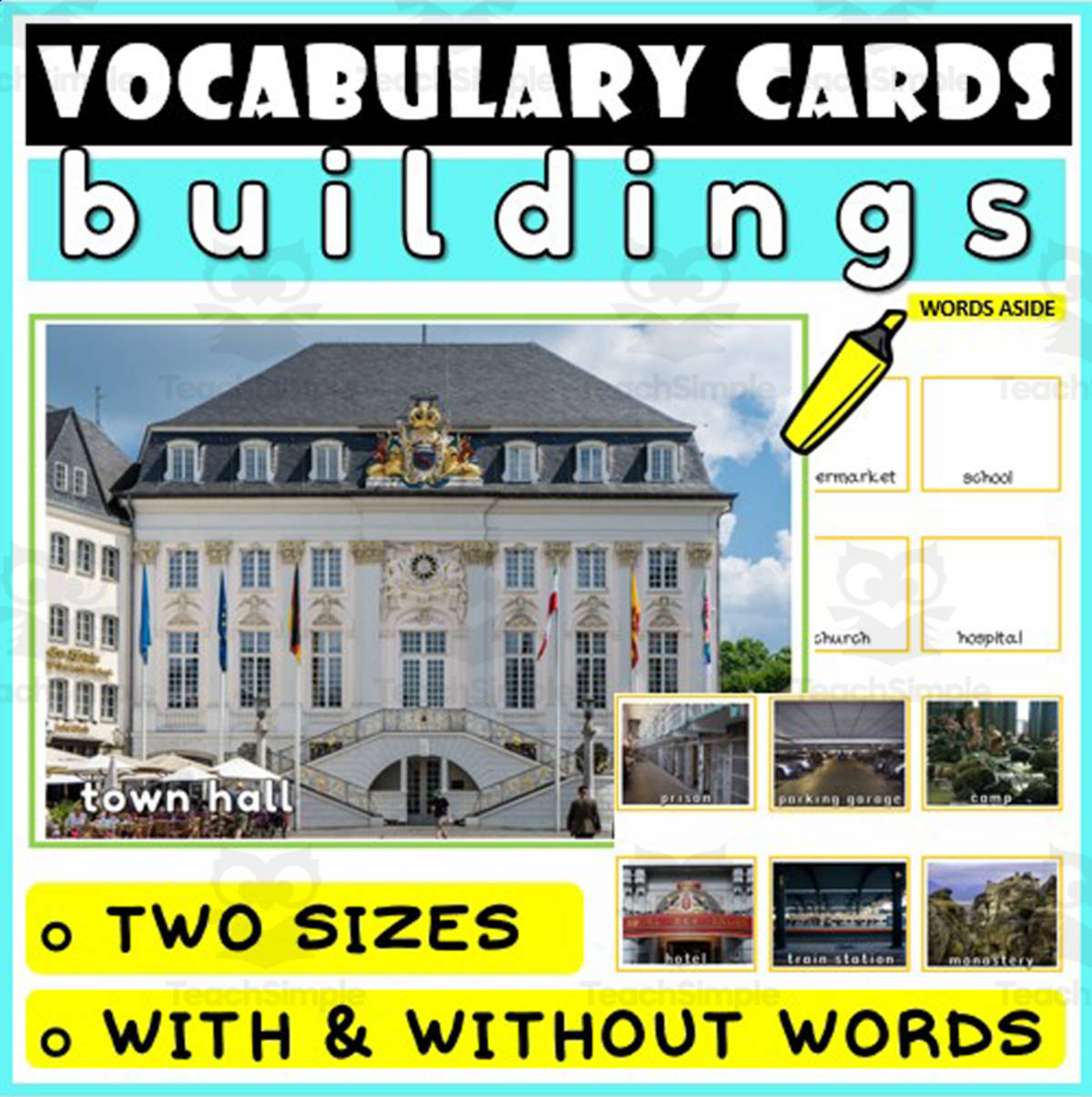 An educational teaching resource from WORDS ASIDE entitled Language Vocabulary Flashcards ESL 12 downloadable at Teach Simple.