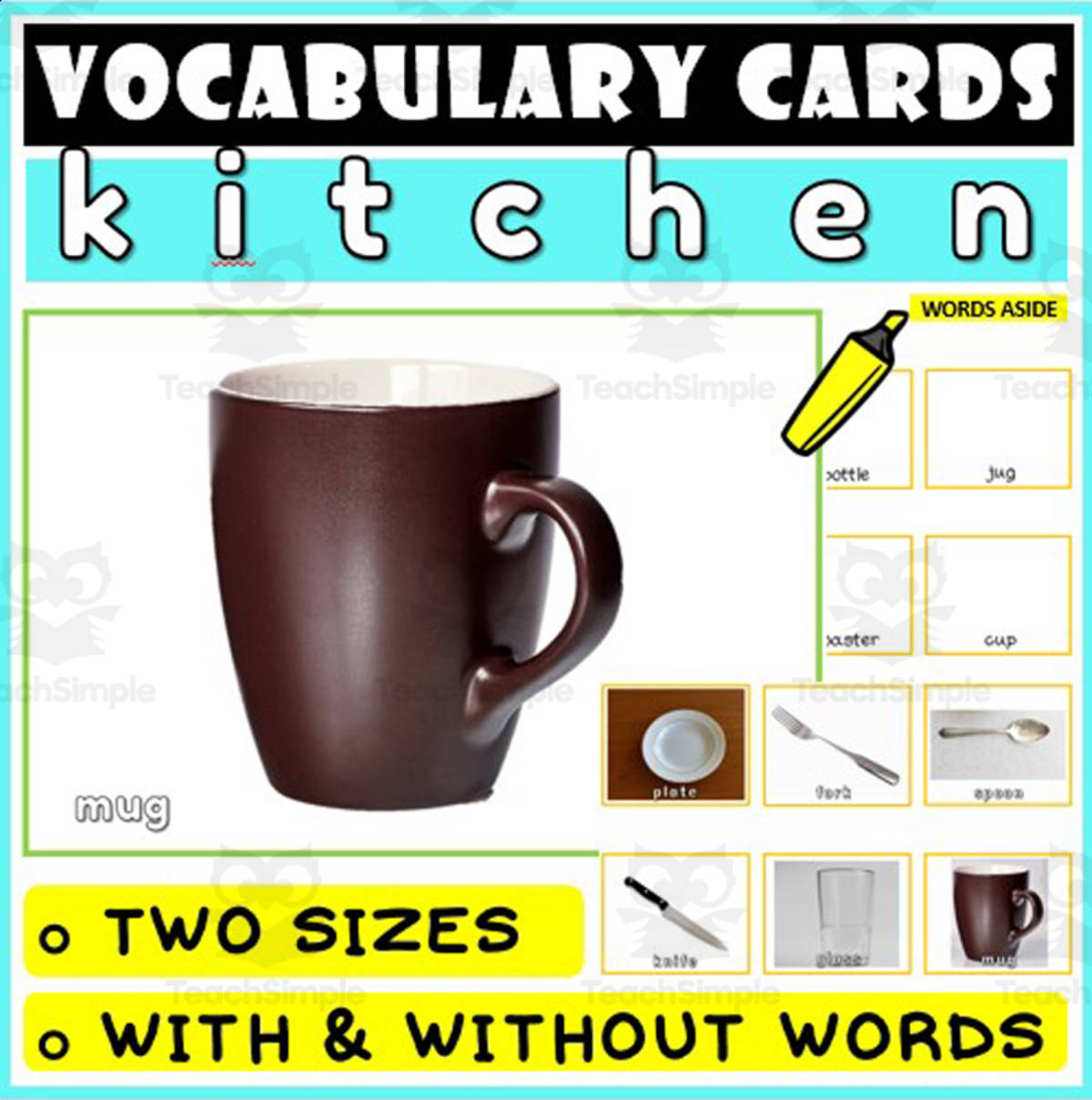An educational teaching resource from WORDS ASIDE entitled Language Vocabulary Flashcards ESL 30 downloadable at Teach Simple.
