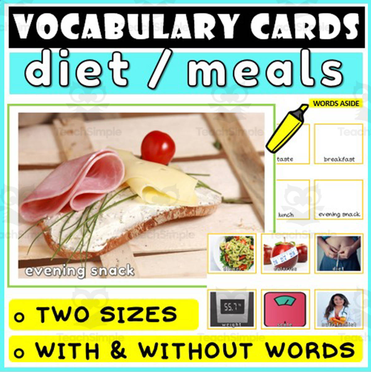 An educational teaching resource from WORDS ASIDE entitled Language Vocabulary Flashcards ESL 32 downloadable at Teach Simple.