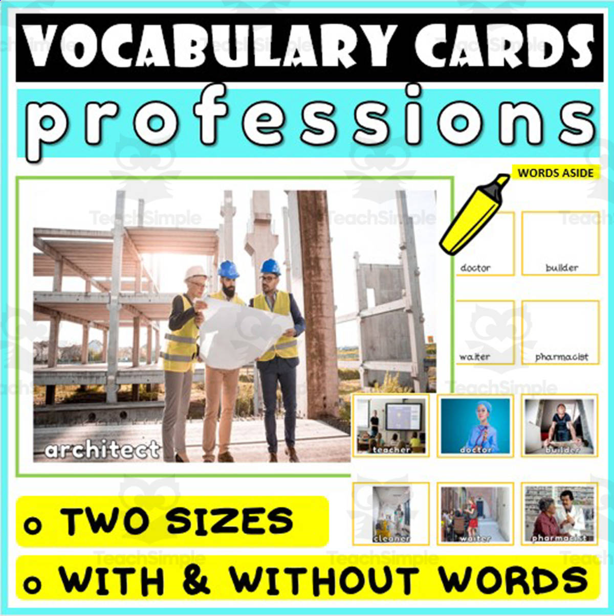 An educational teaching resource from WORDS ASIDE entitled Language Vocabulary Flashcards ESL 40 downloadable at Teach Simple.