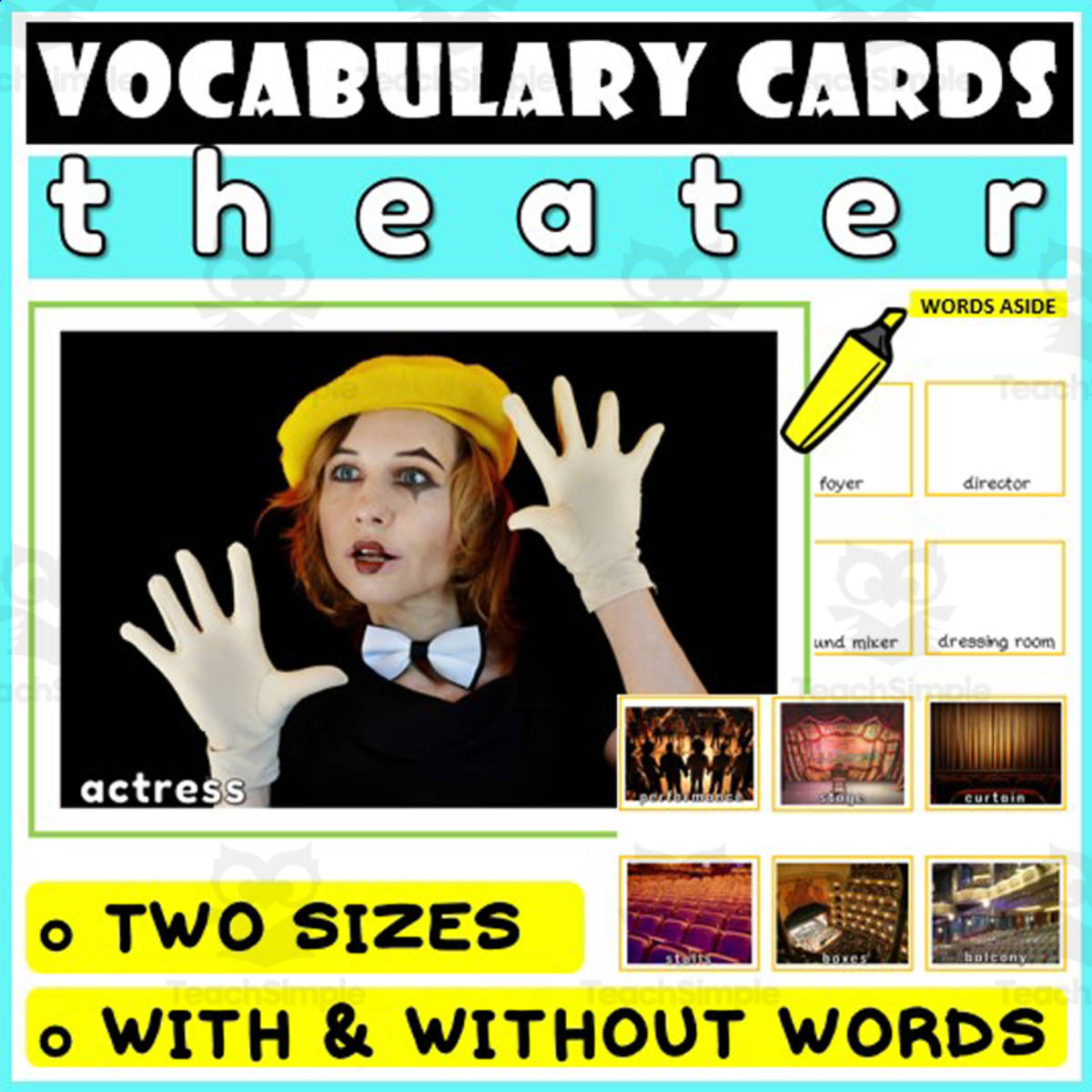 An educational teaching resource from WORDS ASIDE entitled Language Vocabulary Flashcards ESL 50 downloadable at Teach Simple.