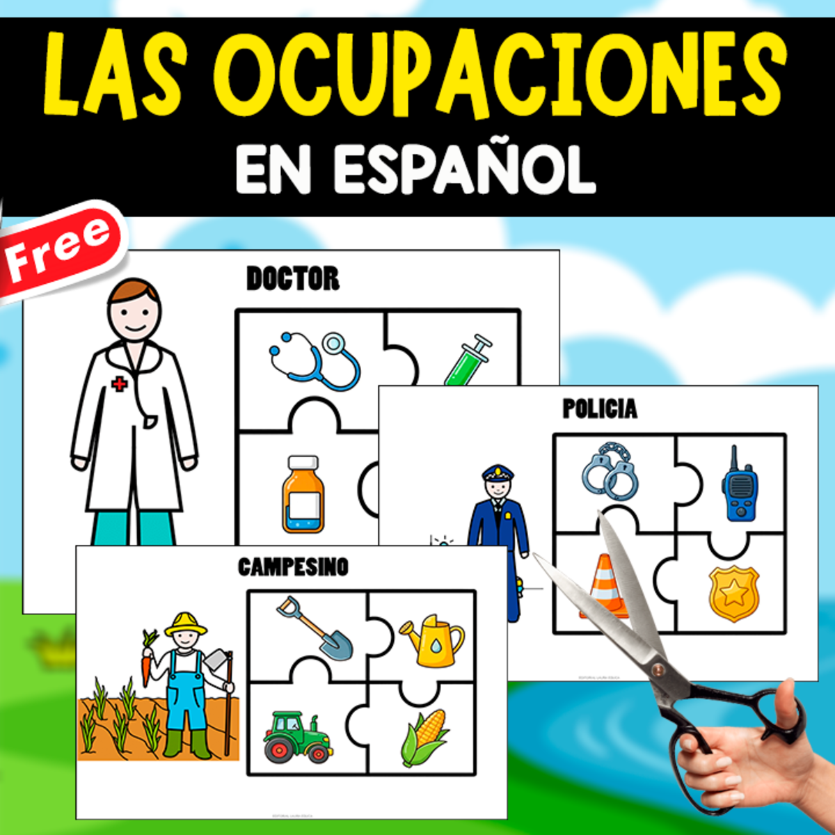 An educational teaching resource from EDITORIAL LAURA EDUCA entitled LAS OCUPACIONES EN ESPAÑOL | SPANISH OCCUPATIONS | PUZZLE downloadable at Teach Simple.
